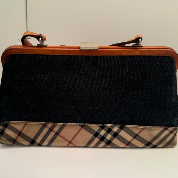 Vintage Burberry frame bag leather, denim and the check cloth. - Picture 4 of 8